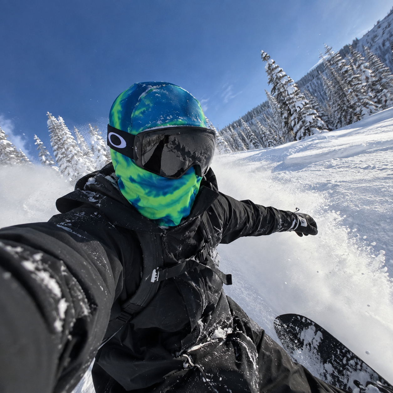 Rider wearing the ALTER mask in fresh powder
